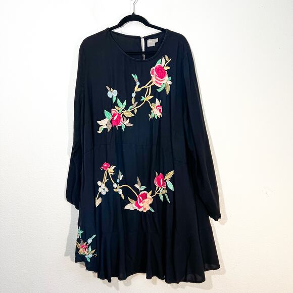 Asos Floral Embroidered Dress Womens Plus Size 22 Casual Party Boho Artsy Flowy - Picture 2 of 5